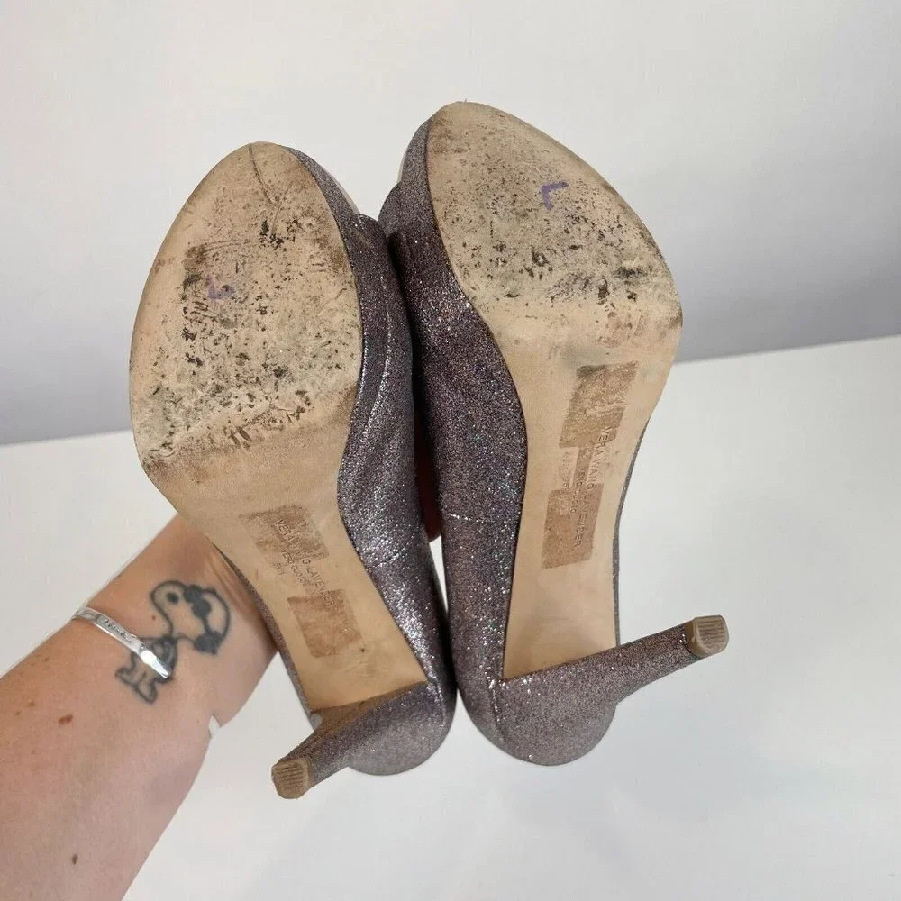 Vera Wang Lavender Womens Selima Glitter Platform Pump 5.5 M Peep Toe Cocktail‎